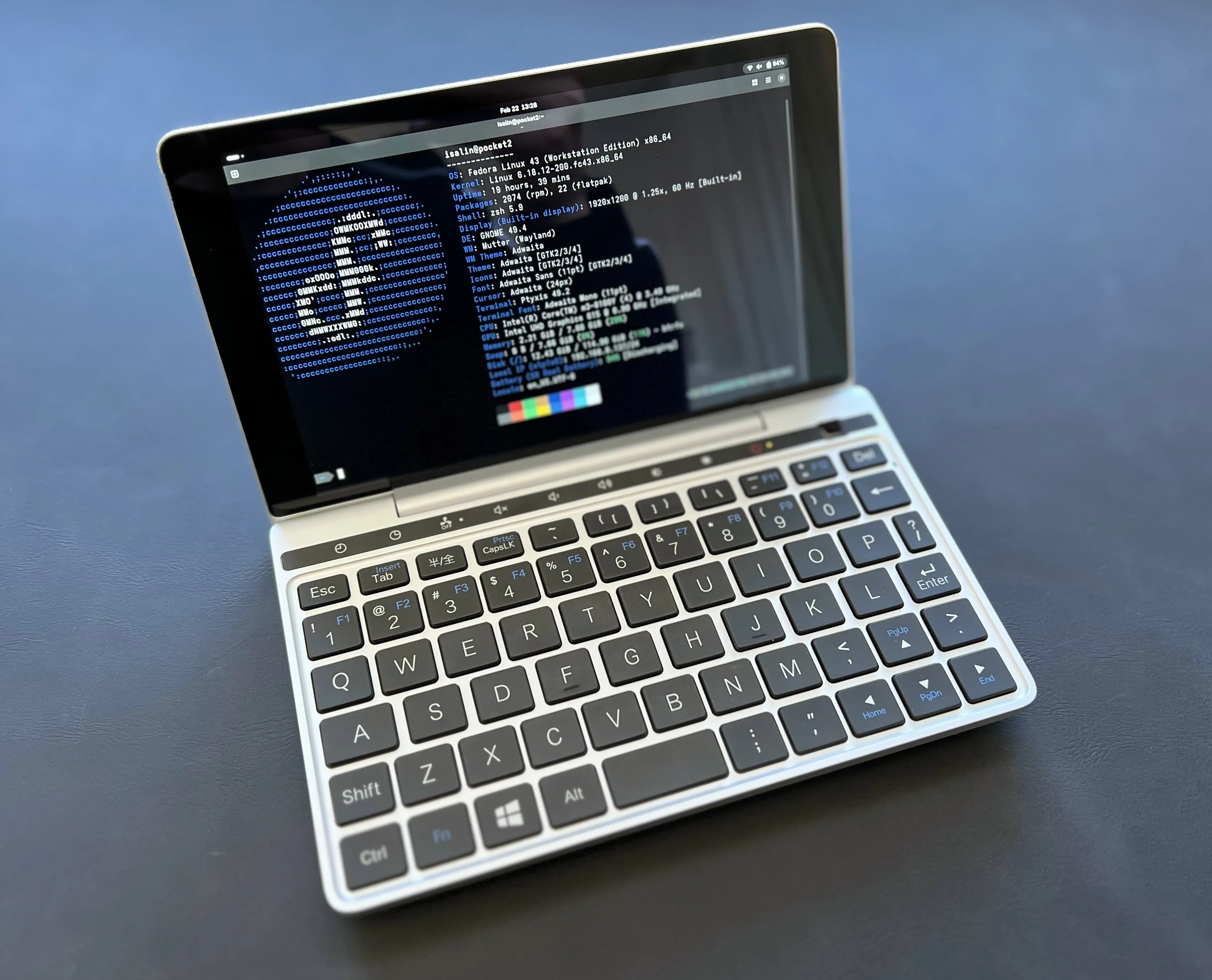 The GPD Pocket 2 running Fedora.